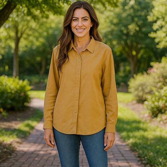 Studio Works Stitch Pattern Women XL Lined Velour Feel Button Dress Casual Shirt - Picture 1 of 8